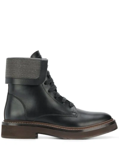 Brunello Cucinelli Embellished Leather Ankle Boots In Black