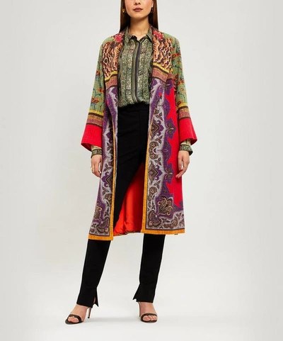 Etro Woven Patchwork-print Coat In Red