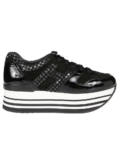 Hogan Maxi H222 Black Patent Leather Tweed Printed Sneakers