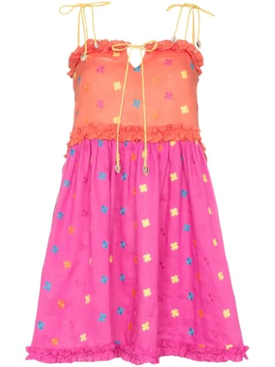 All Things Mochi Nia Tiered Linen Ruffle Mini Dress In Multicolour