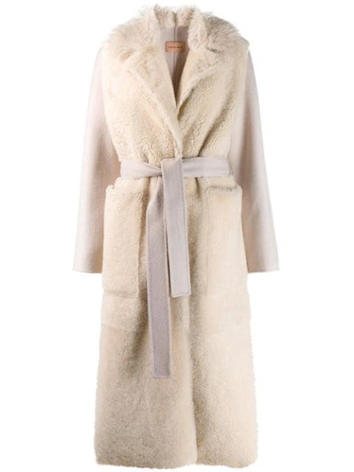 Yves Salomon Fur Panel Dressing Gown Coat In Neutrals