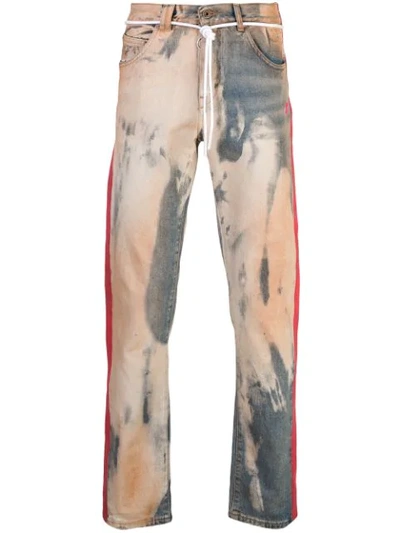 Off-white Bleached Distressed Slim-leg Jeans In Multicolor