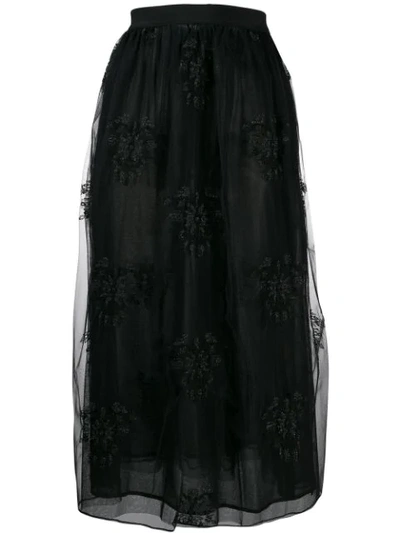 Pinko Embroidered Tulle Midi Skirt In Z99 Black