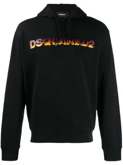Dsquared2 Logo Printed Jersey Sweatshirt Hoodie In Black
