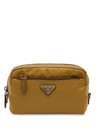 Prada Logo-plaque Cosmetic Pouch In Brown