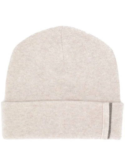 Brunello Cucinelli Bead-embellished Ribbed Cashmere Beanie In 粉红色