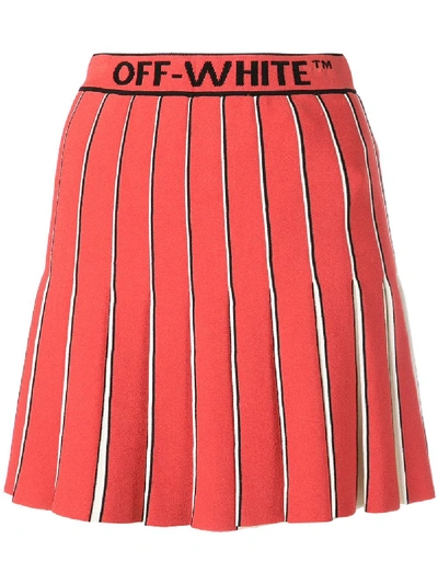 Off-white Logo-printed Pleated Mini Skirt - 红色 In Red