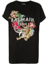 BALMAIN MULTICOLOURED SEQUINED AND EMBROIDERED T-SHIRT