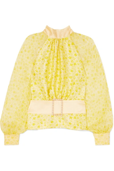 Harmur Open-back Floral-print Silk-satin And Crepon Blouse In Pastel Yellow