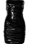 ALEX PERRY CARTER STRAPLESS RUCHED VINYL MINI DRESS