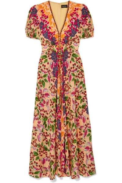 Saloni Lea Floral-print Silk Crepe De Chine Maxi Dress