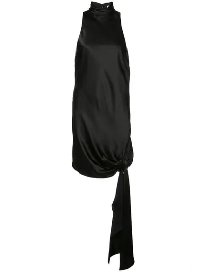 Cinq À Sept Denise Turtleneck Mini Tie-hem Satin Dress In Black