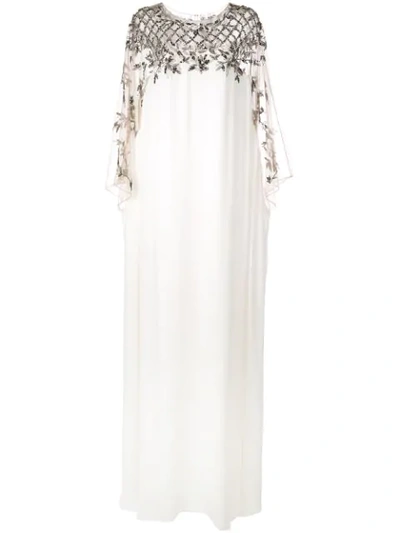 Marchesa Embroidered Georgette Caftan Gown In Ivory