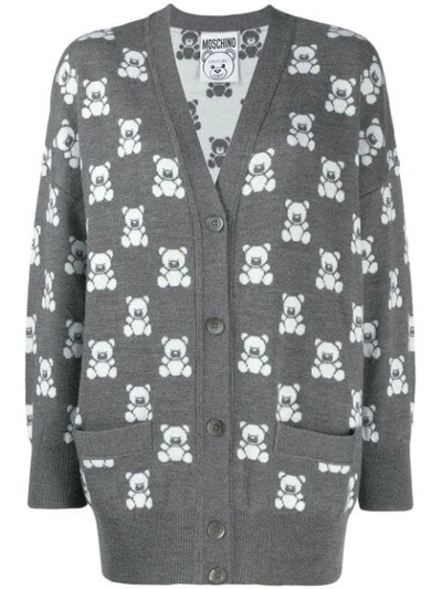 Moschino Teddy Bear Pattern Cardigan In Grey