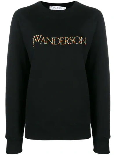 Jw Anderson Multicoloured Embroidered Logo Jumper In Black