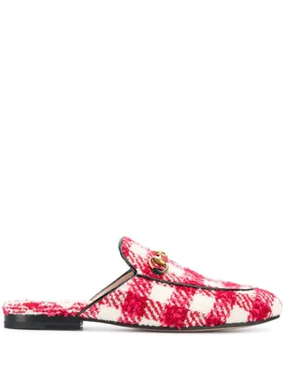 Gucci Princetown Check Slippers In Red