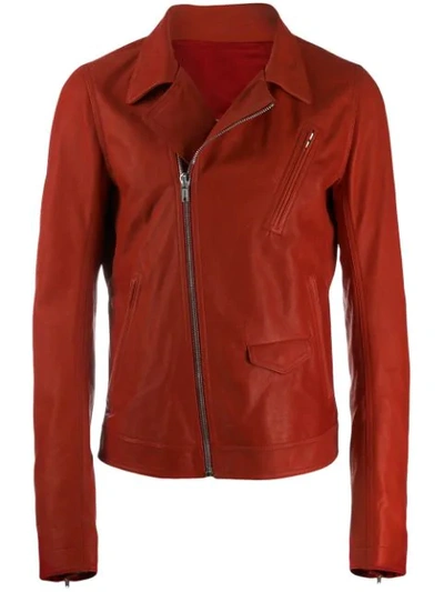 Rick Owens Leather Biker Jacket In Red