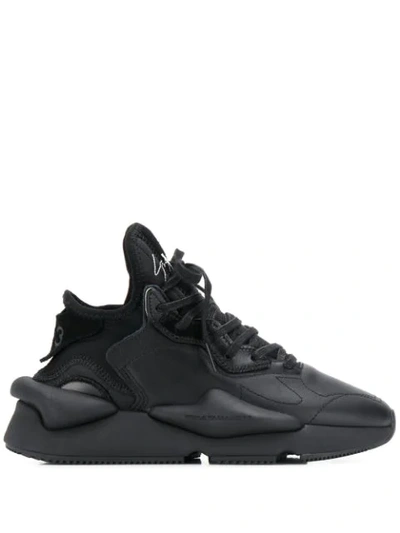Y-3 Leather And Nylon Kaiwa Sneakers In Black
