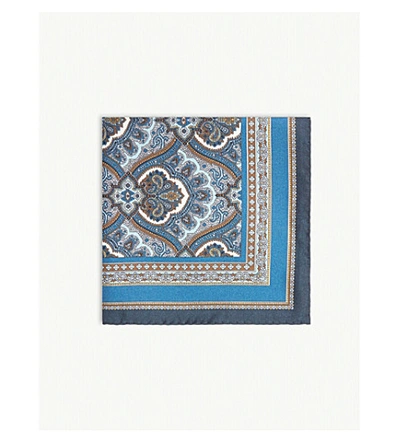 Eton Paisley Print Silk Pocket Square In Blue