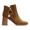 SEE BY CHLOÉ SEE BY CHLOE BROWN SUEDE MEDIUM LOUISE ANKLE BOOTS