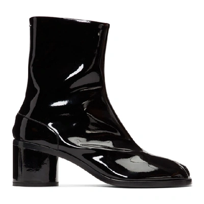 Maison Margiela Tabi Split-toe Patent-leather Boots In Black,red