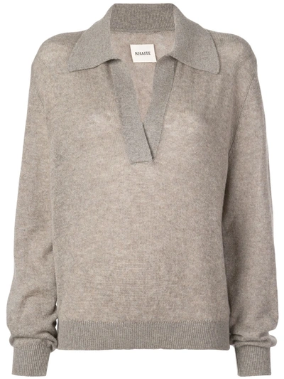 Khaite Jo Stretch Cashmere Polo Sweater In Brown
