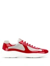 Prada Low Contrasting Panel Sneakers In Red Argento
