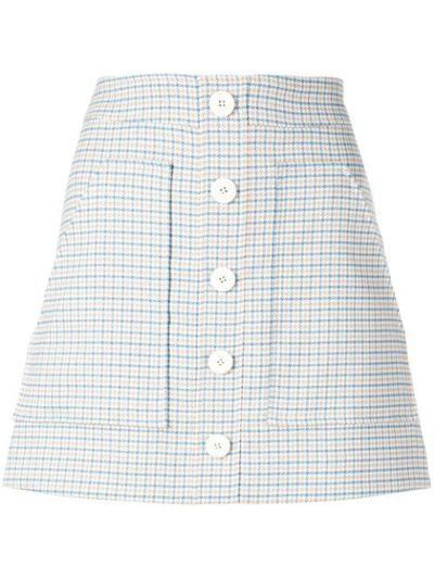 Veronica Beard Plaid Button Skirt In Blue