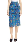 Saloni Kelly Floral Print Silk Skirt In Azure Berry Leaf