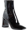Prada Block Heel Patent Leather Bootie In Black Patent
