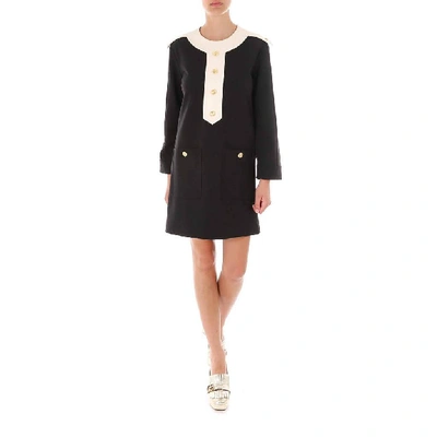Gucci Button-embellished Shift Mini Dress In Black
