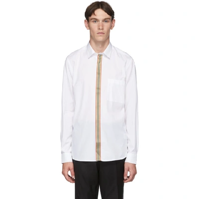 Burberry Men's Icon Stripe Tape Concealed-placket Oxford Shirt In White