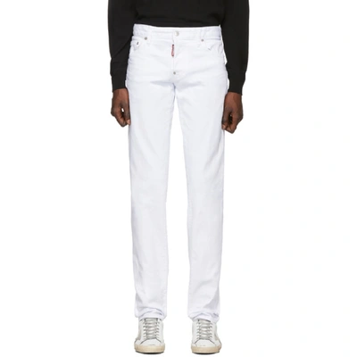 Dsquared2 Logo Patch Slim-fit Trousers In 100 White