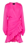 GIAMBATTISTA VALLI RUCHED NEON SILK-CHIFFON MINI DRESS,764728