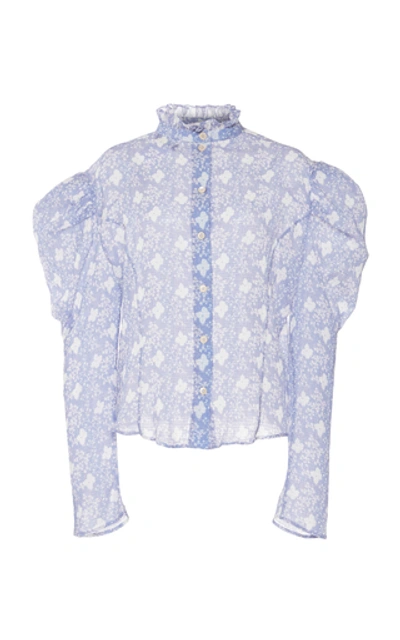 Isabel Marant Emsley Cotton And Silk Blouse In Light Blue