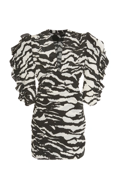 Isabel Marant Frea Draped Zebra-print Silk-blend Crepe De Chine Dress In Black