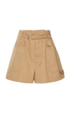 ISABEL MARANT IKE BELTED COTTON-GABARDINE SHORTS,765283