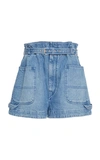 Isabel Marant Paperbag Waist Denim Shorts In Blue