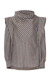 Isabel Marant Welly Paneled Striped Cotton And Silk-blend Blouse In Grey