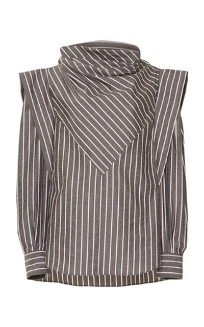 Isabel Marant Welly Paneled Striped Cotton And Silk-blend Blouse In Grey