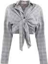 NATASHA ZINKO KNOT-DETAIL PLAID CROPPED SHIRT