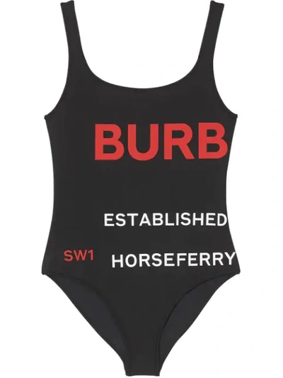 Burberry Logo Printed Lycra One Piece Swimsuit In Black