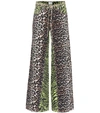 GANNI LEOPARD-PRINT WIDE-LEG COTTON trousers,P00399277