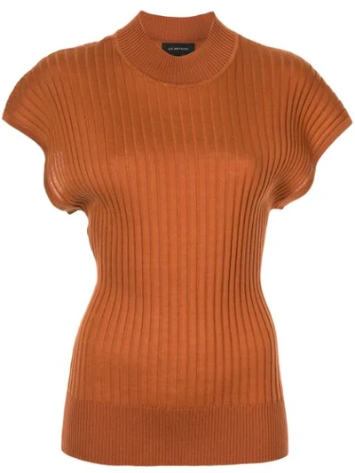 Lee Mathews Shortsleeved Knitted Top In Brown