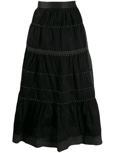 Ulla Johnson Margot Tiered Cotton-silk Blend Midi Skirt In Black