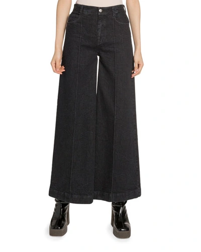 Stella Mccartney High Waist Wide Leg Crop Jeans In Extreme Black