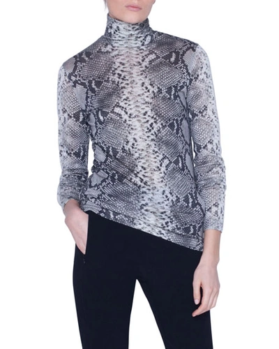 Akris Python-print Cashmere-silk Jersey Turtleneck Sweater In White/black