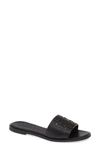 Tory Burch Double-t Leather Sport Slide Sandal In Perfect Black/ Silver