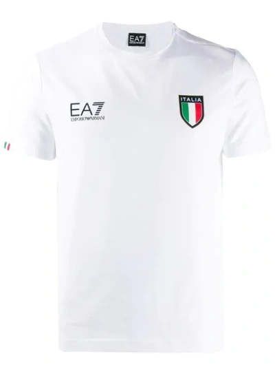 Ea7 Team Italia Stretch Jersey T-shirt In White