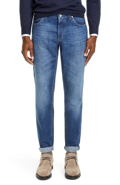 Brunello Cucinelli Five-pocket Slim-fit Trousers In Comfort Denim In Medium Denim